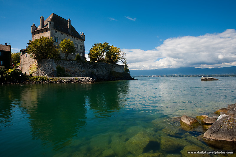 Yvoire's fortified castle is wonderfully reflected in the crystal clear waters of Lake Geneva